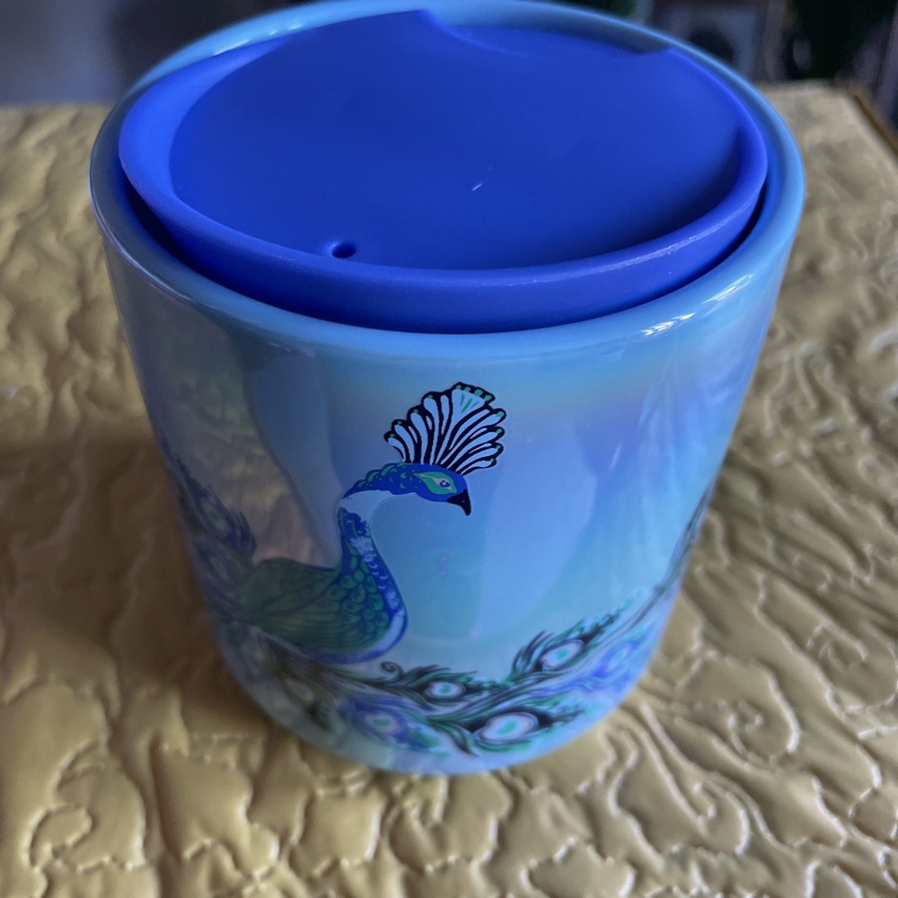 Starbucks 2024 Christmas Holiday iridescent peacock 8oz ceramic cup with lid NEW